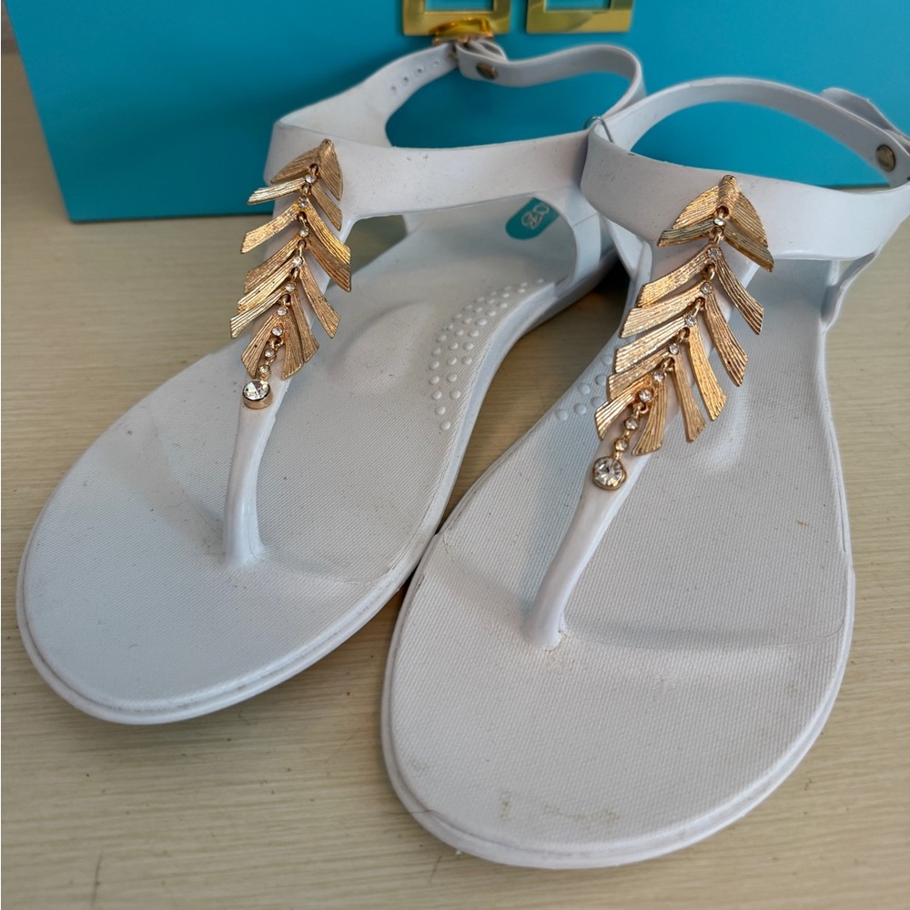 White and Gold Women's Oka-B Sandals flip flops
